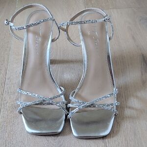 Betsy Johnson Silver Strappy Heels with Rhinestones 8.5